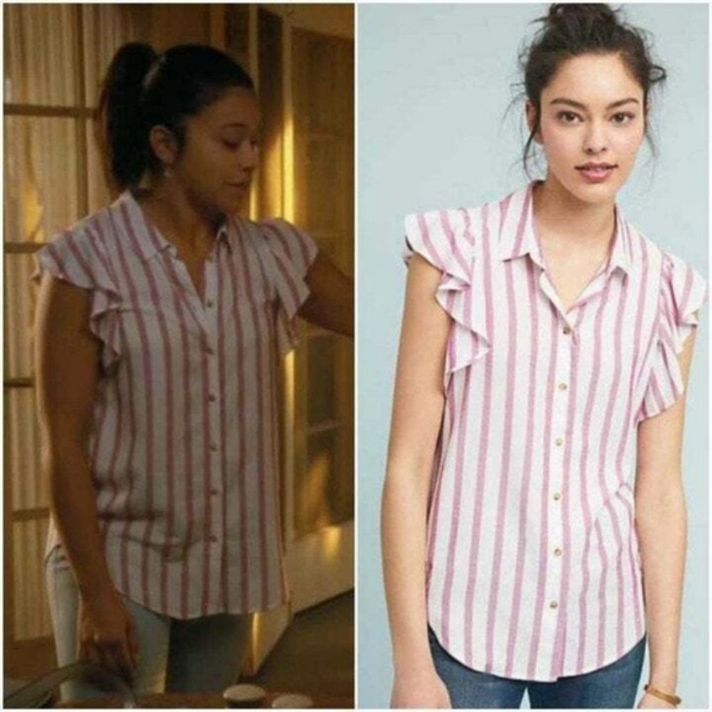 Anthropologie Maeve Fairhope Striped Pink Top